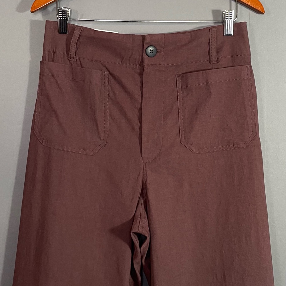 Anthropologie Maeve The Colette Cropped Wide Leg Pant Tall Linen Blend Cocoa NWT - Picture 4 of 15